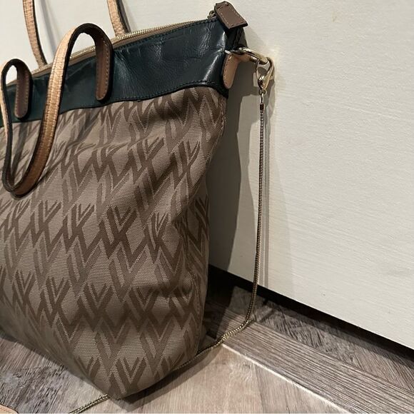 VALENTINO Tote All Over Print Green Beige Crossbody  Zip Top Pocket Large - Picture 6 of 11